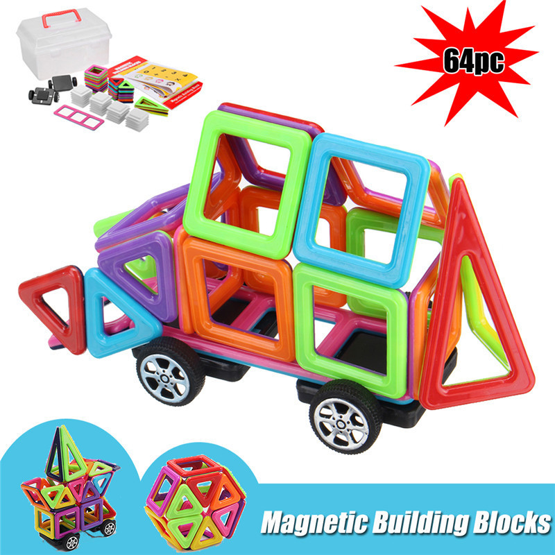 64Pcs Kids Magnetic Blocks Building Toys Educational Construction Magnet Tiles Children Gift-image-538295777