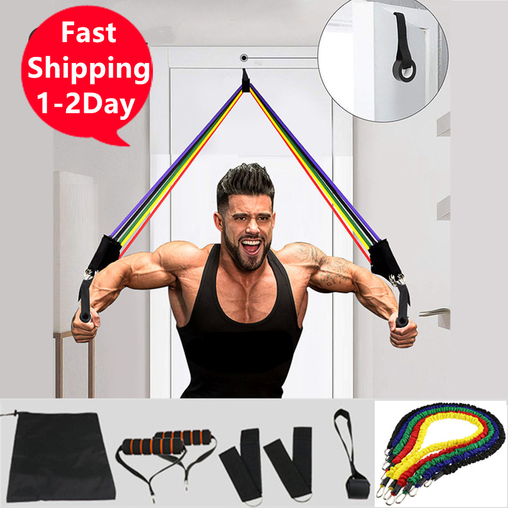 

11pcsResistance Bands Set Exercise Bands with Door Anchor Legs Ankle Straps for Resistance Training Physical Therapy Home Workouts