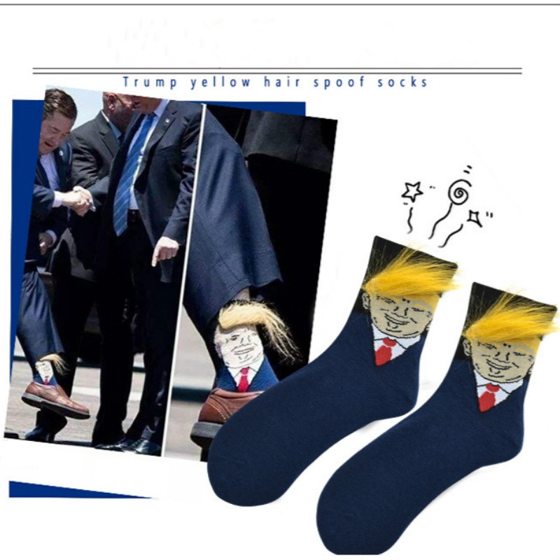

Funny President Donald Trump Socks With 3D Fake Hair Crew Socks Men Women Compression Socks 2020 Election Spoof Streetwear Party Favor