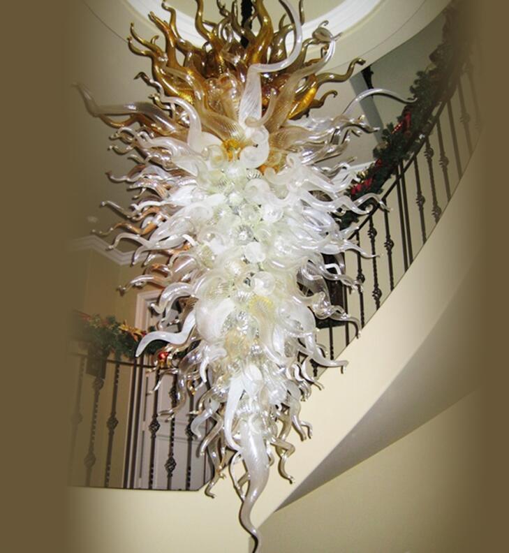 Lamps Wholesale Art Decorative Chandeliers Light Staircase Handmade Blown Glass Large Hanging LED Chandelier Lighting for Villa Decor-image-500322475
