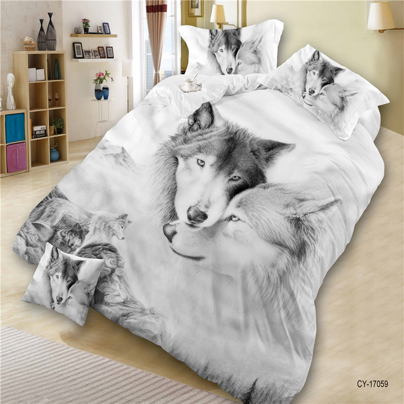 

3D Animal Printed Bedclothes Adults Comforter Quilt Cover Bed Linen Set Home Textile Tiger Wolf Pattern  Bedding Duvet Set, No.6