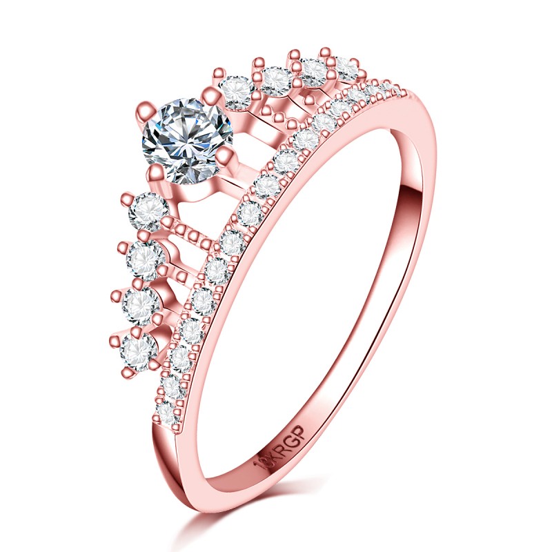 

full Clear diamond zircon stone Princess Queen 18k stamp rose gold filled Crown Ring wedding women girls anillo