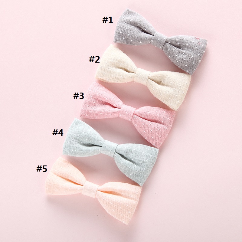 

5pcs/lot 5colors Bows Hair Clips Gilrs Bowknot Ornaments Hairclips Barrette Solid Hairpin Headwear Metal Cotton Hair Accessories, White