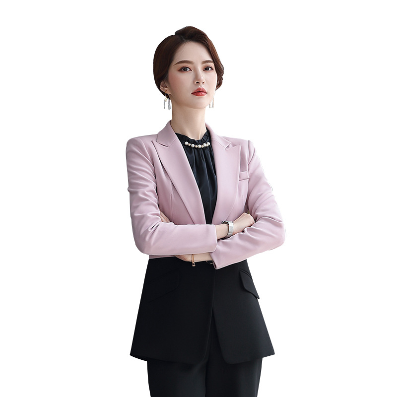 

women pants suits autumn and winter new splicing temperament suit suit black pants flared 2 piece set women