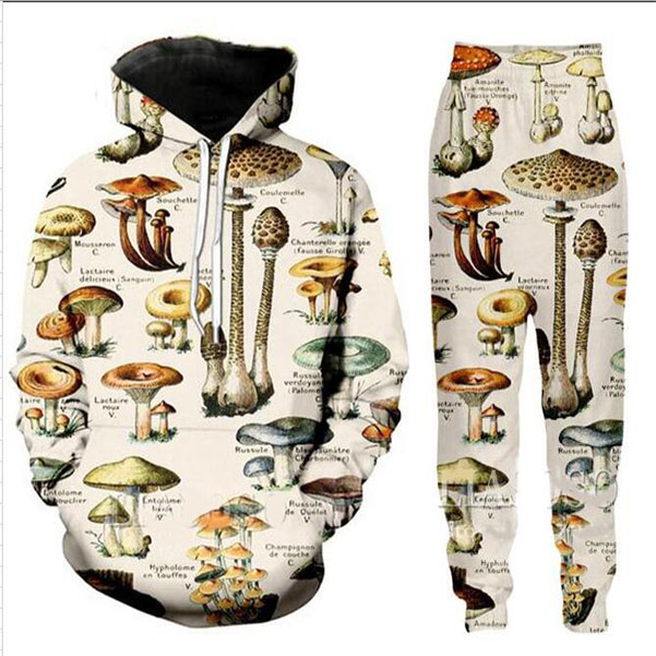 Nouveau Hommes / Femmes Champignon drôle 3D Imprimer la mode Hip Hop Survêtements Crewneck Sweat-shirt et pantalon 2 Pcs Set Sweats à capuche