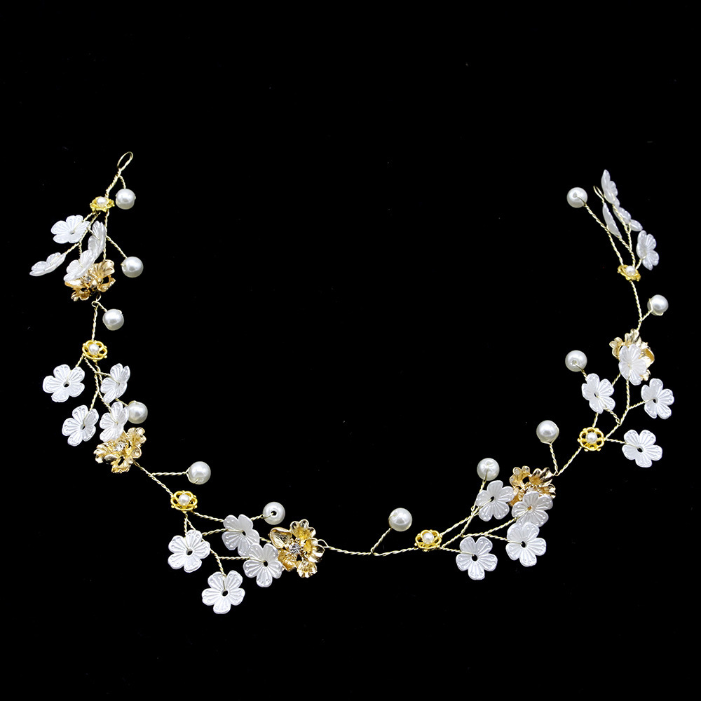 

Ornament Money Bride Manual Pearl Flower Torsional Beads Hair Chain Korean Baroque Wedding Dress Golden Match