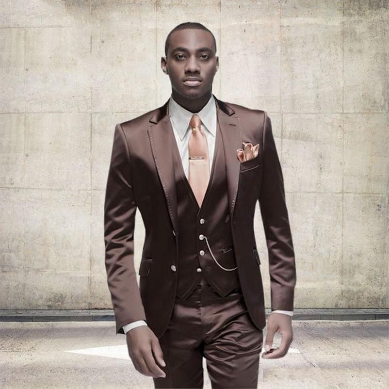 

Excellent Chocolate Groom Tuxedos Notch Lapel Slim Fit Man Wedding 3 Piece Suit Men Business Dinner Prom Blazer(Jacket+Pants+Tie+Vest) 595, Same as picture