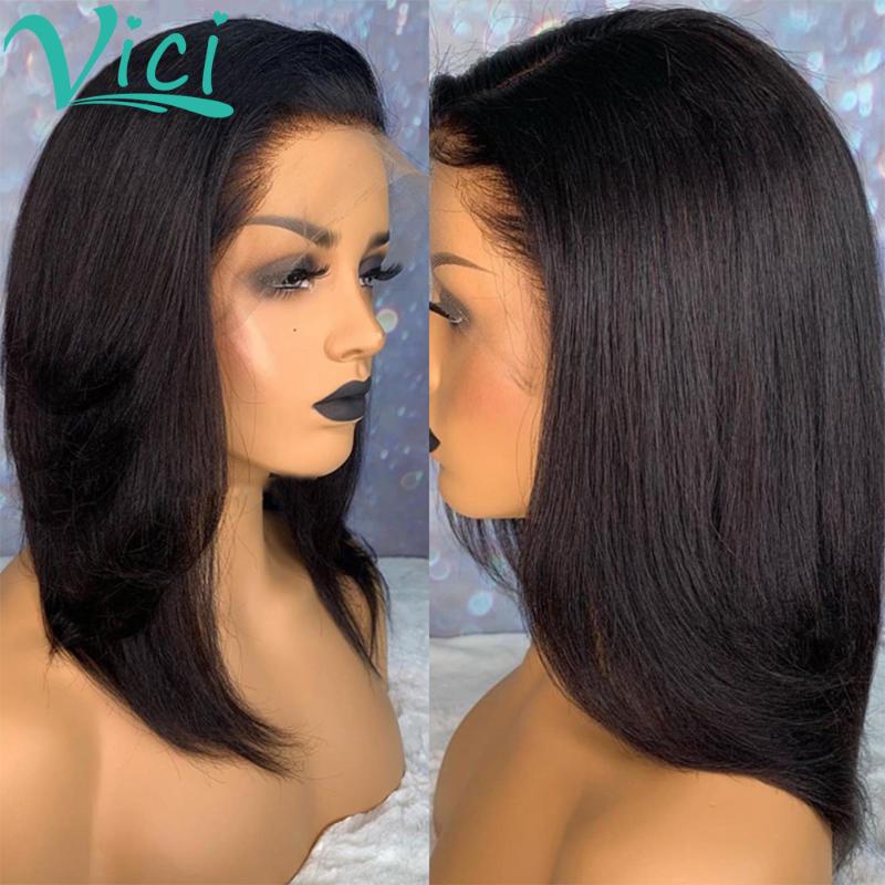 

Yaki Human Hair Wig Pre Plucked With Baby Hair Short Bob Wigs For Black Women Natural Black Pixie Cut Wig 13x6 Brazilian, As pic