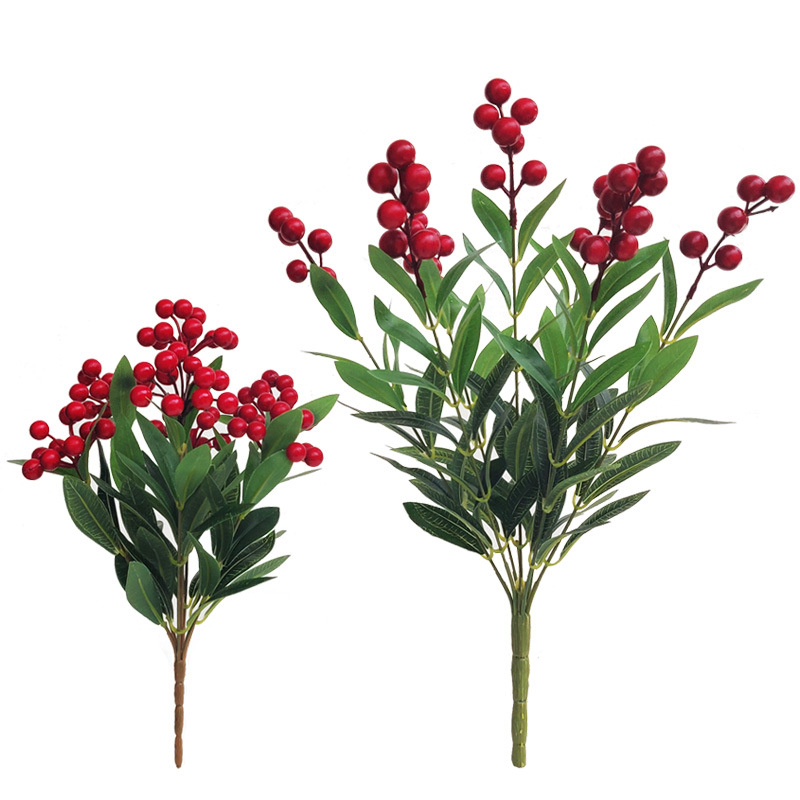 

Artificial Flowers Plants Acacia Red Berries Bunches Green Leaves Shiny Ormosia Acacia Beans Indoor Decorations Faux Plants, A-32cm-35g