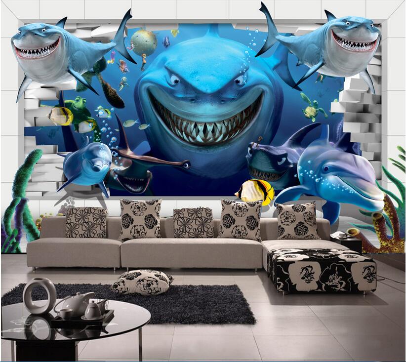

3d room wallpaper custom photo Underwater world sea shark tv background home decor living room 3d wall murals wallpaper for walls 3 d, Non-woven