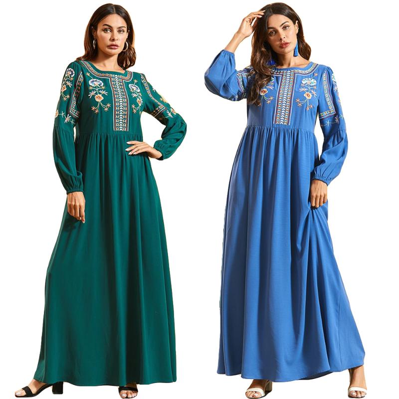 

Ethnic Abaya Maxi Dress Women Muslim Long Sleeve Kaftan Embroidery Prayer Turkey Vintage Casual Dresses Jilbab Islamic Clothing