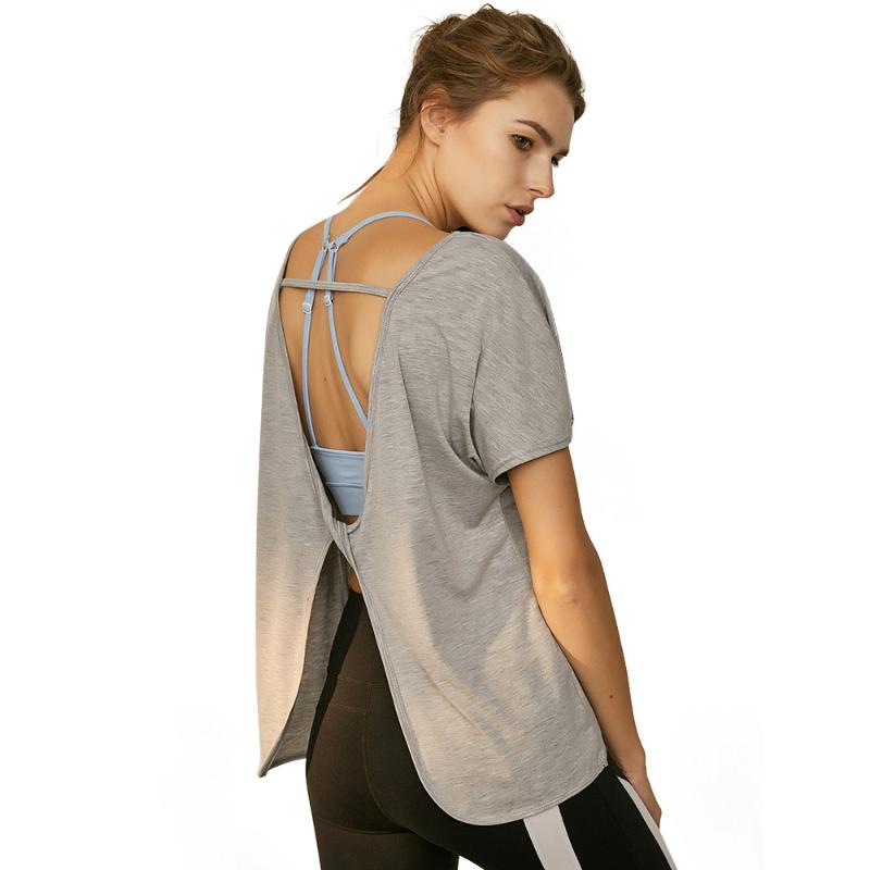 

LUKITAS Sport T-shirt Backless Modal Solid Yoga Shirt Workout Female Gym Fitness Top Running Women Short Sleeve Casual Shirts, Pink