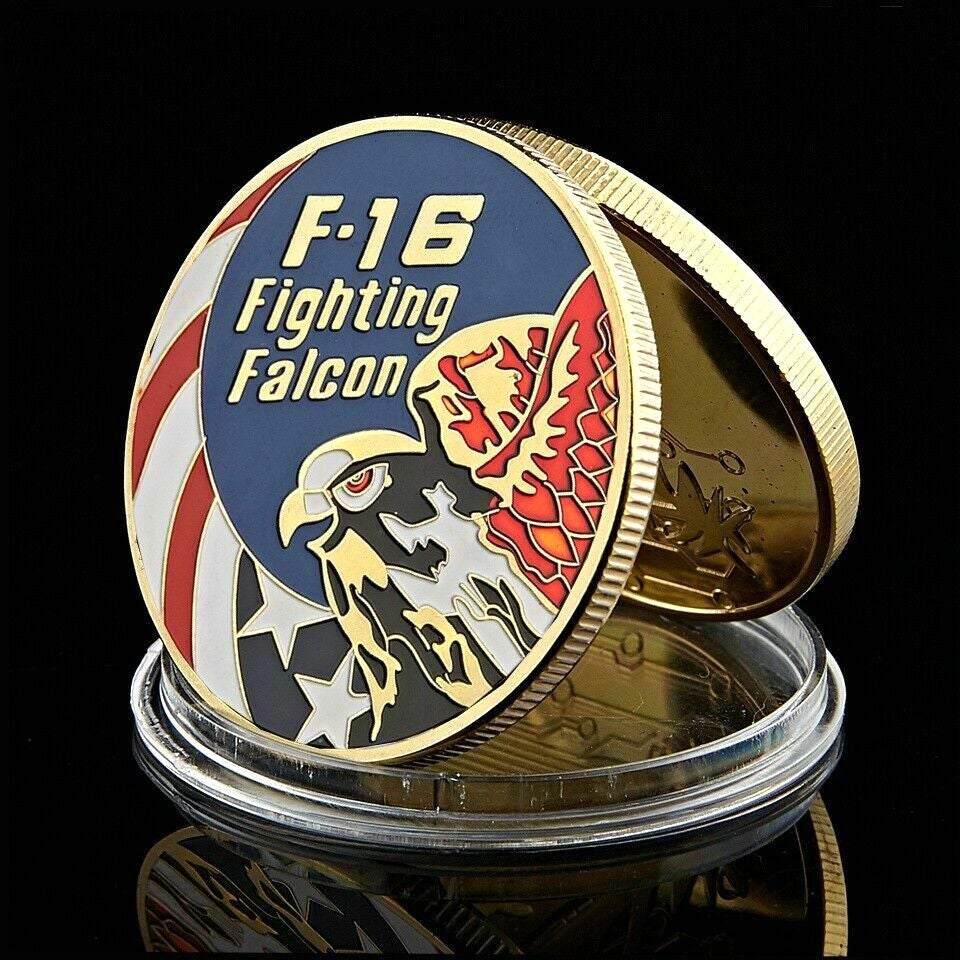 American F-16 Fighting USA Air Force Military Crafts Fighter US Eagle Coin 1oz Gold Plated Challenge Medal Craft-image-521816589