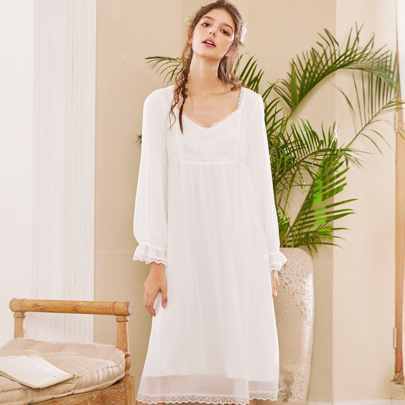 

Roseheart Women Fashion White Pink Sexy Sleepwear Female Court Gown Nightdress Lace Nightwear Sleepshirts Long Luxury Nightgown