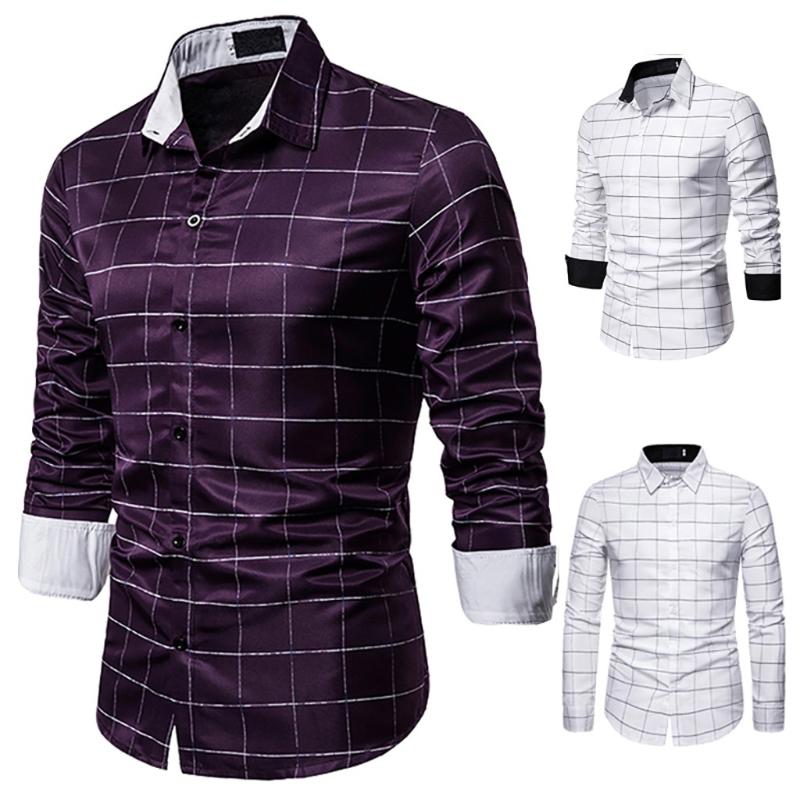 

Factory direct sales Men's Plaid Button Slim Fit Turn-Down Collar Long Sleeve Top Blouse Shirt Men's Shirts Winter fashion