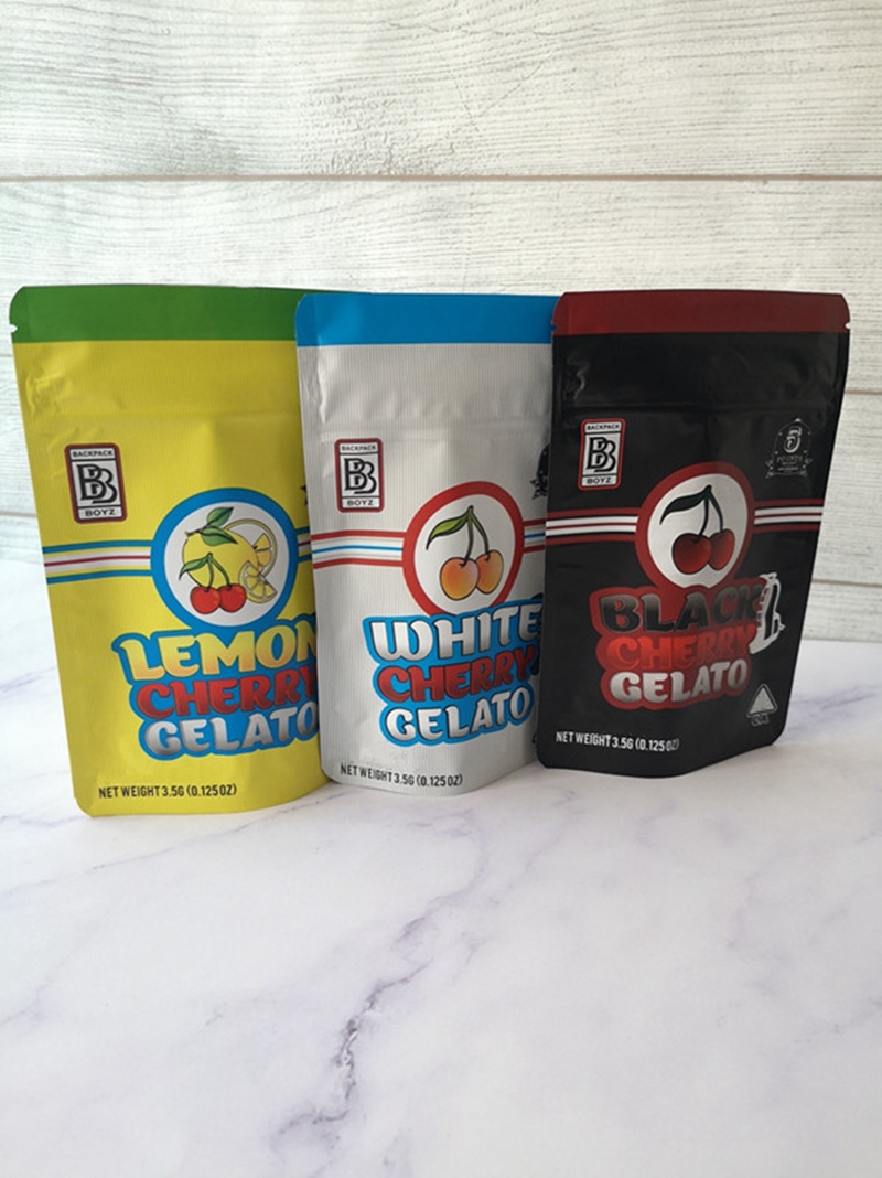 

New Arrival 3.5g Mylar Bags Lemon Cherry Gelato bags BACKPACK BOYZ White Black Cherry Gelato bag Bags 420 Dry Herb Flower Packaging