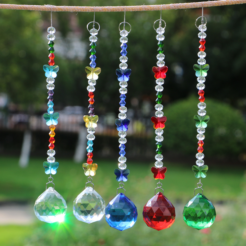 

5PCS K9 Crystal Suncatchers Chandelier Prisms Pendant Hanging Butterfly Chakra Suncatcher Rainbow Maker Wedding Home Decor 30mm