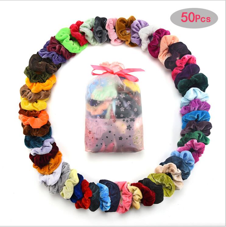 

Scrunchies Hairbands Girls Velvet Ponytail Hair Holder Candy Elastic Hair Ties Ropes Head Pleuche Headwear Hair Accessories 50PC/Pack C7086, As pics