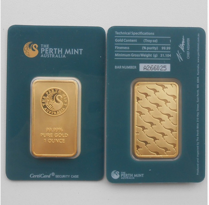 

New 1 oz Australia Perth Mint 24K Gold Plated Bar Coins Quality Copy Collections Souvenirs Christmas Present Green Sealed Package