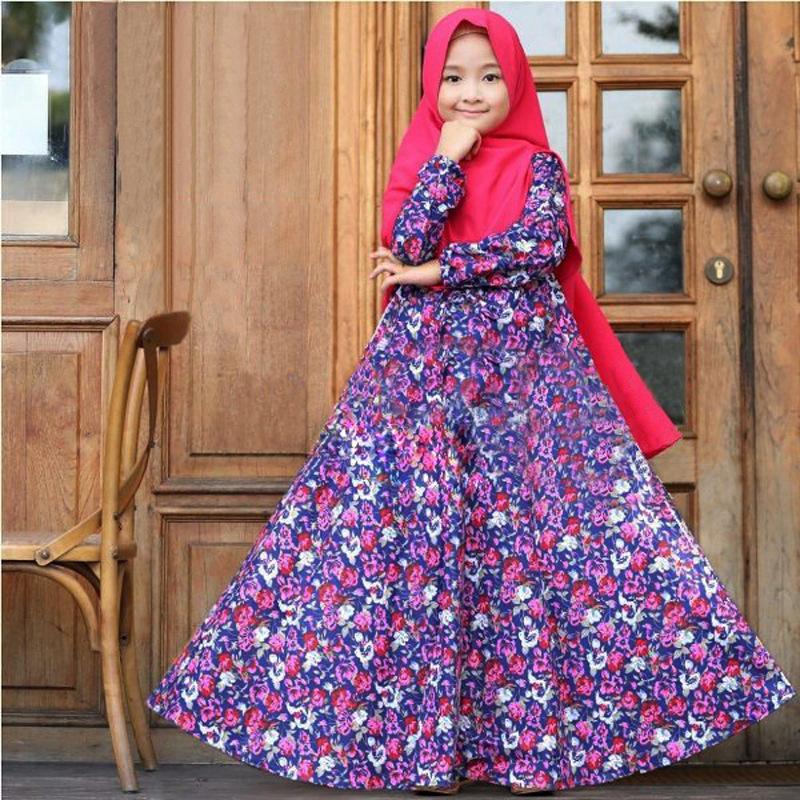 

Muslim Girls Hijab dress Abaya Kids Niqab Burqa Floral Print Jilbab 2 Pieces Set Islamic Prayer Kaftan Arab Robe Party Gown 2020