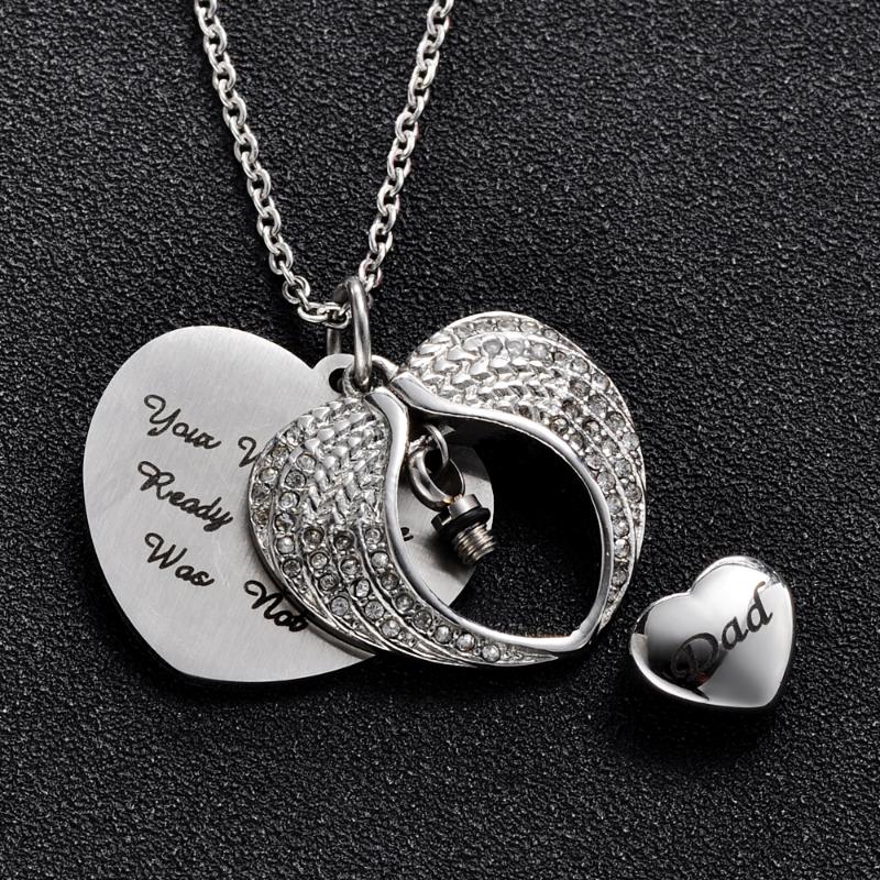 

Personalized Angel Wing Hold Heart Cremation Urn Necklace Dad Keepsake Memroial Jewelry