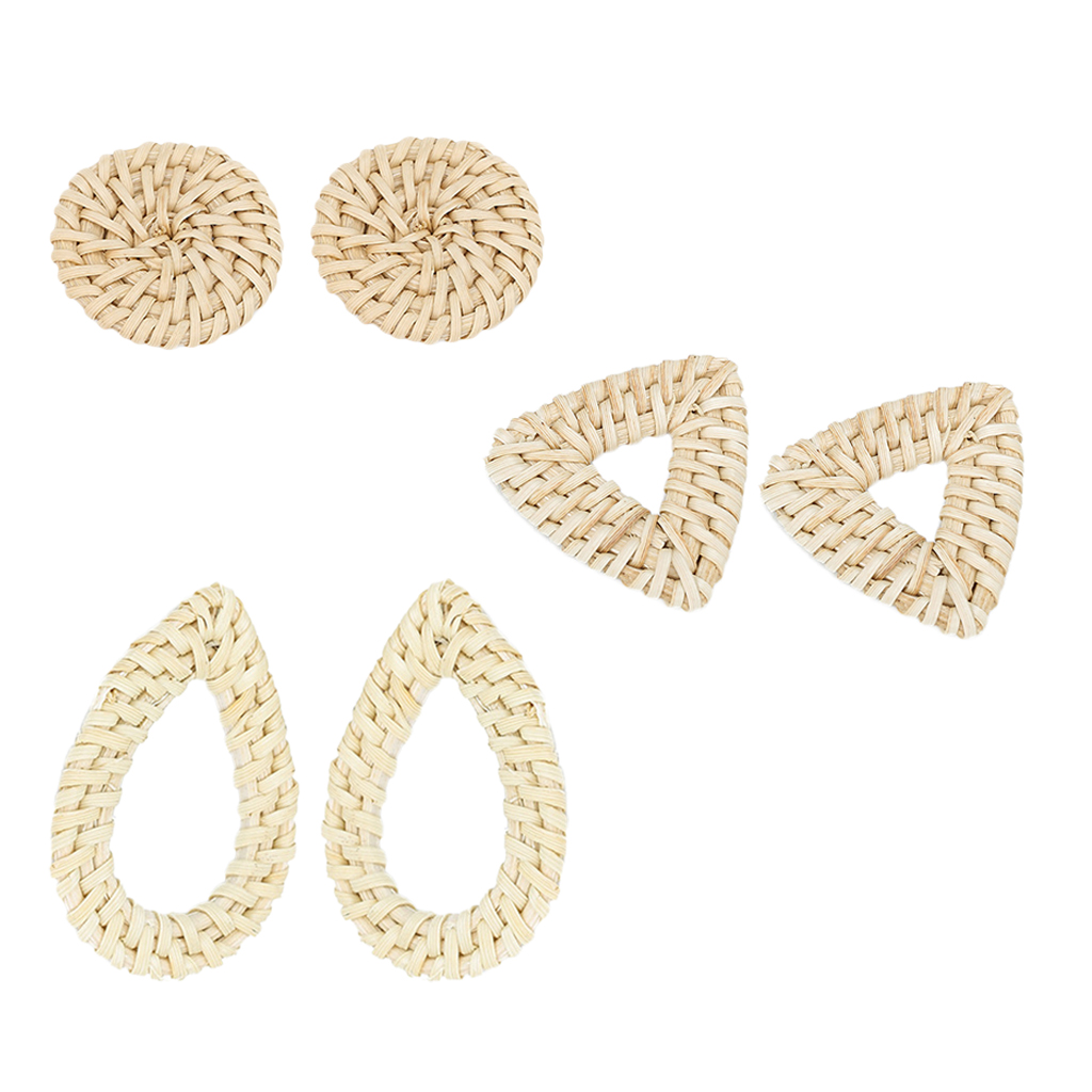 

6PCS Natural Rattan Weave Wicker Earrings DIY Findings Jewelry Accessories, Black