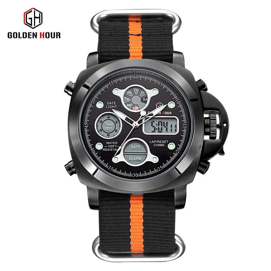 

Reloj Hombre GOLDENHOUR Outdoor Sport Watch Men Canvas Strap Watches Auto Date Display Man Wrist Watch Relogio Masculino, Slivery;brown