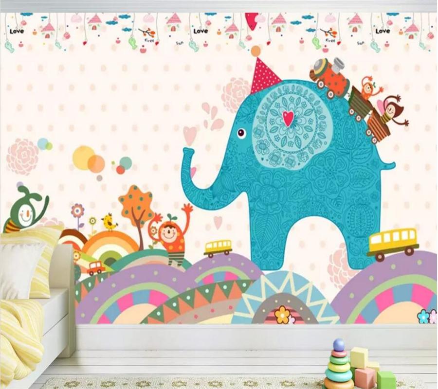 

mural Custom Photo Wallpaper 3d Murals Kids Room Cartoon Elephant Living Room 3d Background Wall paper Mural papel de parede, As pic