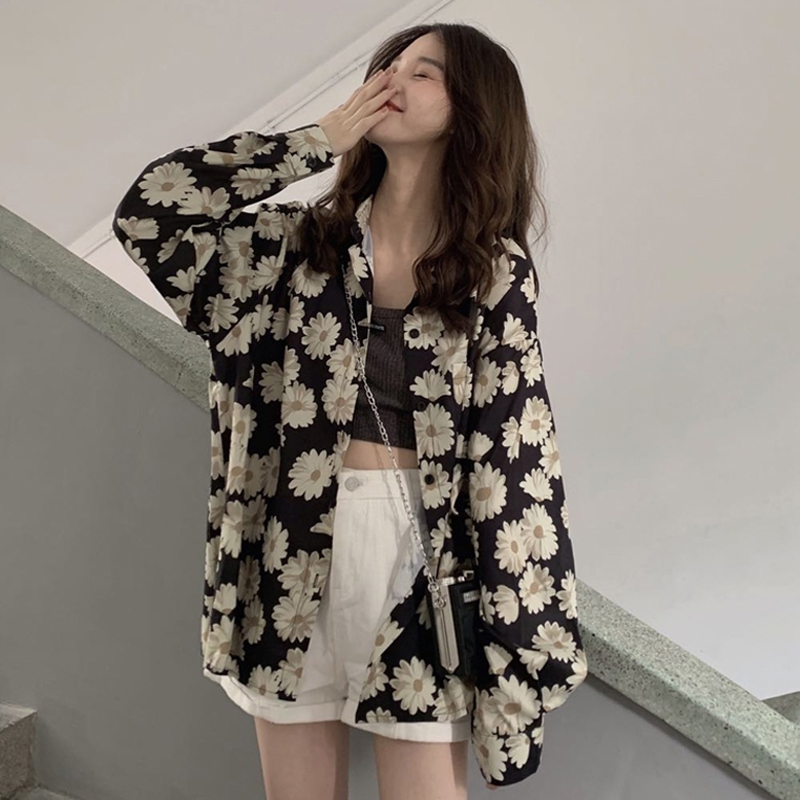 

Floral Cardigan Summer Women Vintage Kimono Cardigan Long Korean Ladies Girls Holiday Boho Long Sleeve Shirt Top, As photo