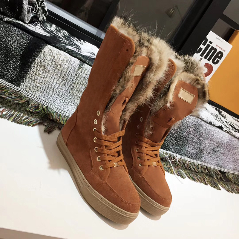 

Hot Sale- Designer Shoes Fashion Winter Boots Warm Fur Boots Top Quality Leather Warm Snow Boots Casual Suede Real Fur Slides Size US 5-11