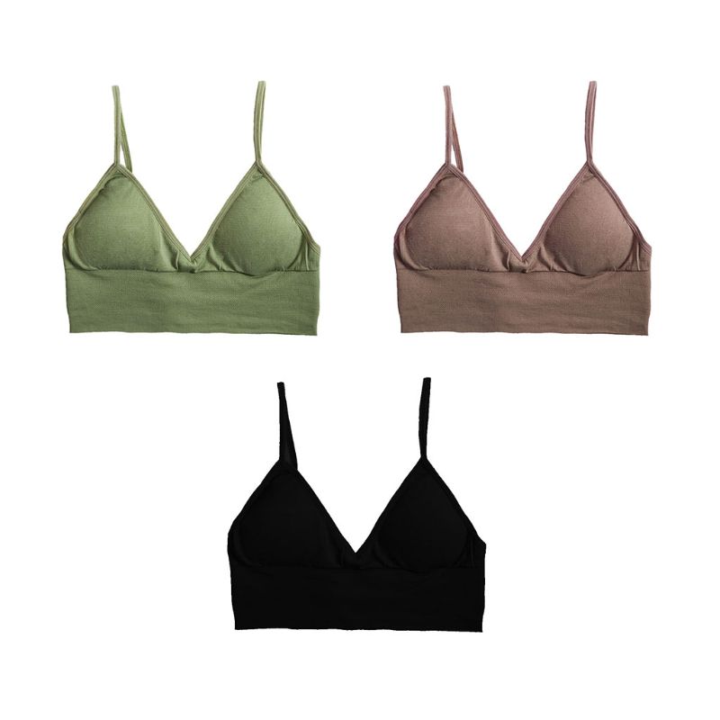 

Womens Sexy Deep V-Neck Solid Color Crop Top Push Up Padded Wire Free Bralette Seamless Backless Triangle Bra Sports Camisole, No.gn