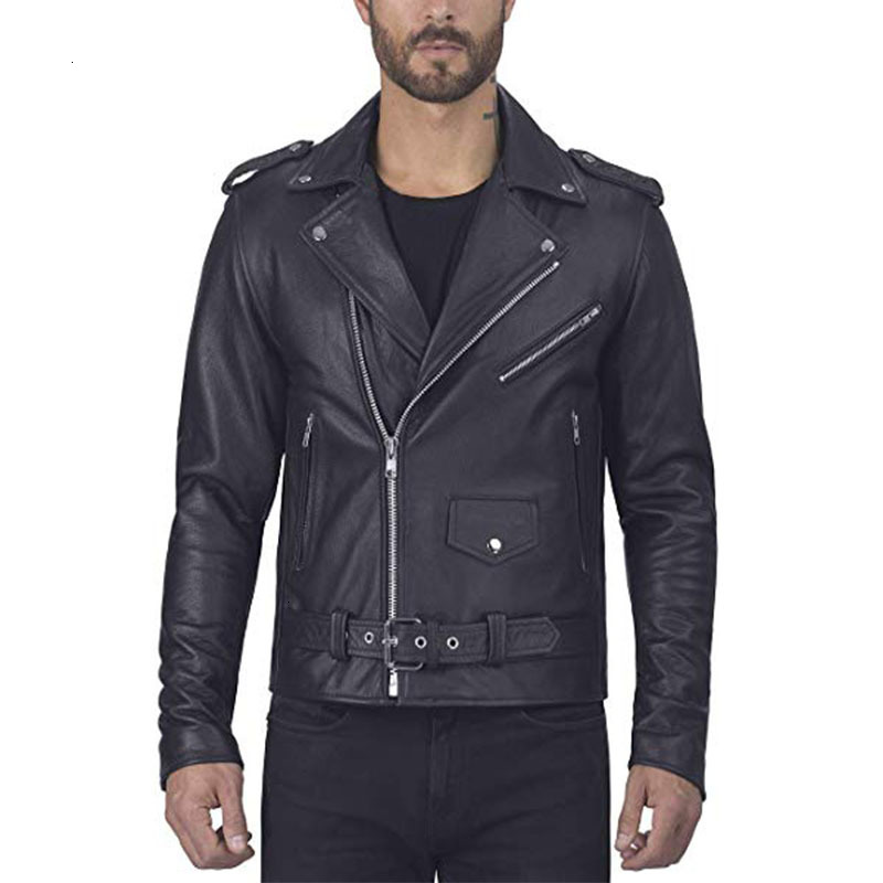 

Hemiks Slim Men'S PU Leather Jackets Autumn Stand Collar Long Sleeves Male Casaco Plus Size Zipper Belt Homme Jackets Outerwear, Black