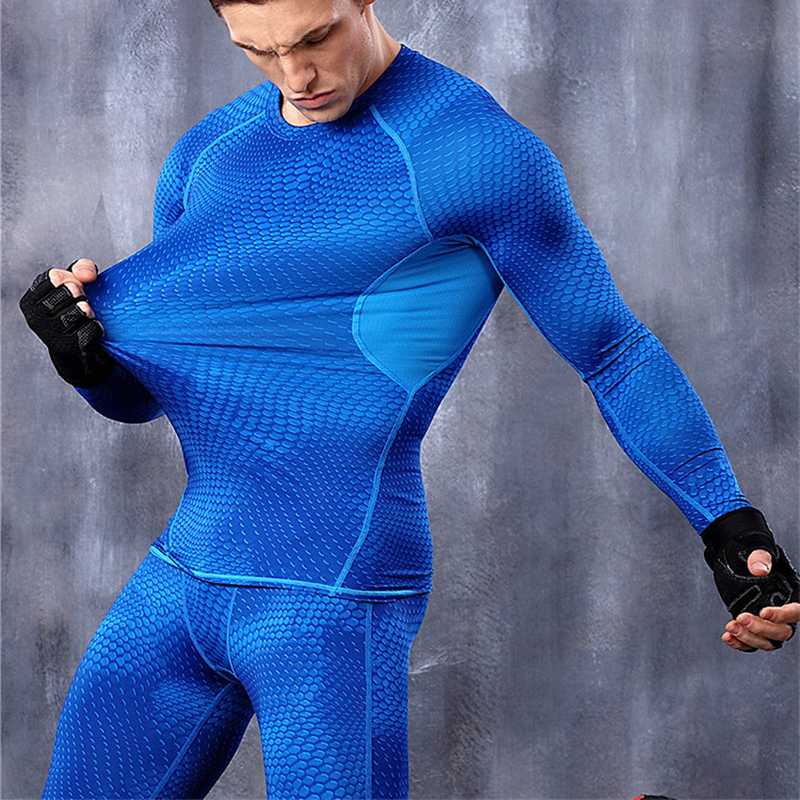 

Men Bodybuilding Long Sleeve Sport Running Shirt Mens Quick Dry T-shirts Striped Gym Clothing Fitness Top Male Soccer TShirt, Blue