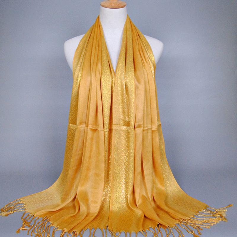 

Stylish Long Scarf Muslim Unisex Print Glitter Tassels Cotton Polyester Plaid Stripe Scarf Beautiful Hijab Caps Shawl