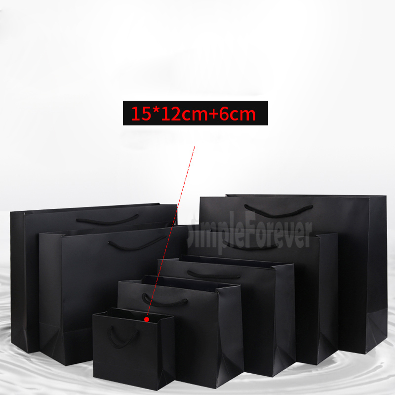 

Small Black Paper Gift Bag 15*12+6cm Small Mini Size Kraft Shopping Bags with Handle for Party Gifts Clothes&Shoes 100pcs/lot