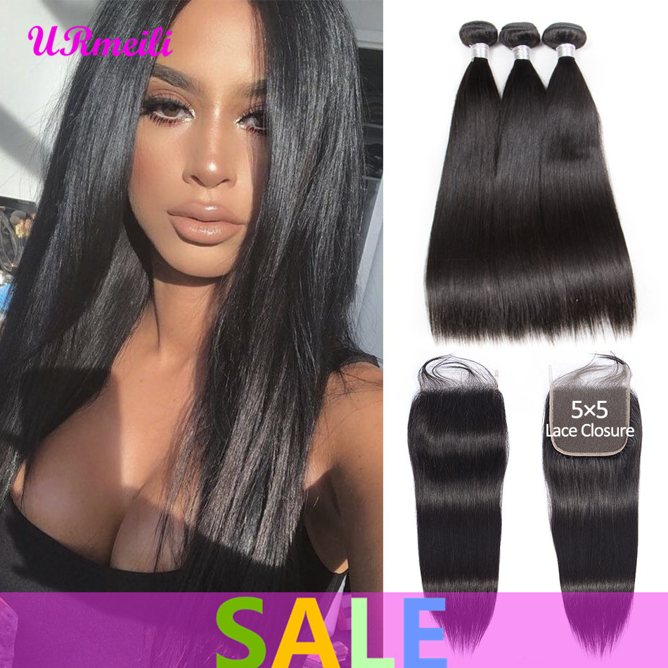 

Peruvian 5x5 Lace Closure With Bundles Straight Virgin Hair Weave Bundles With Lace Closure Nice 100% Unprocessed Human Hair Full Head, Natural color