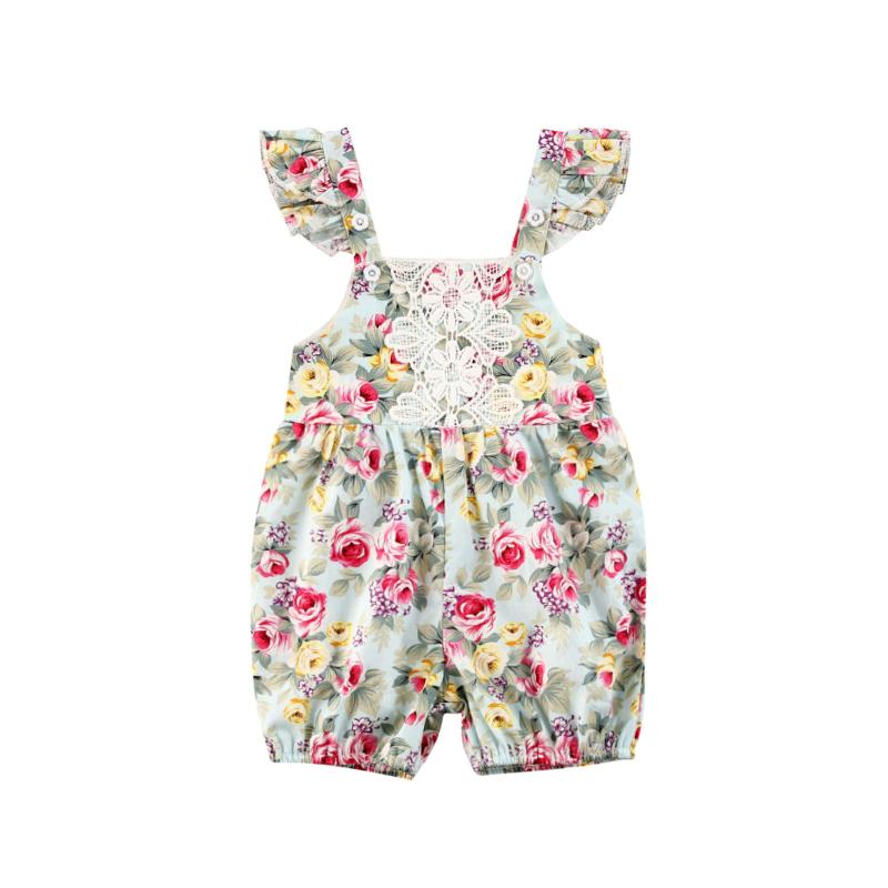 

Infant Newborn Baby Girl Floral Romper Summer Lace Ruffle Sleeve One-Piece Jumpsuit Princess Clothing, As pic