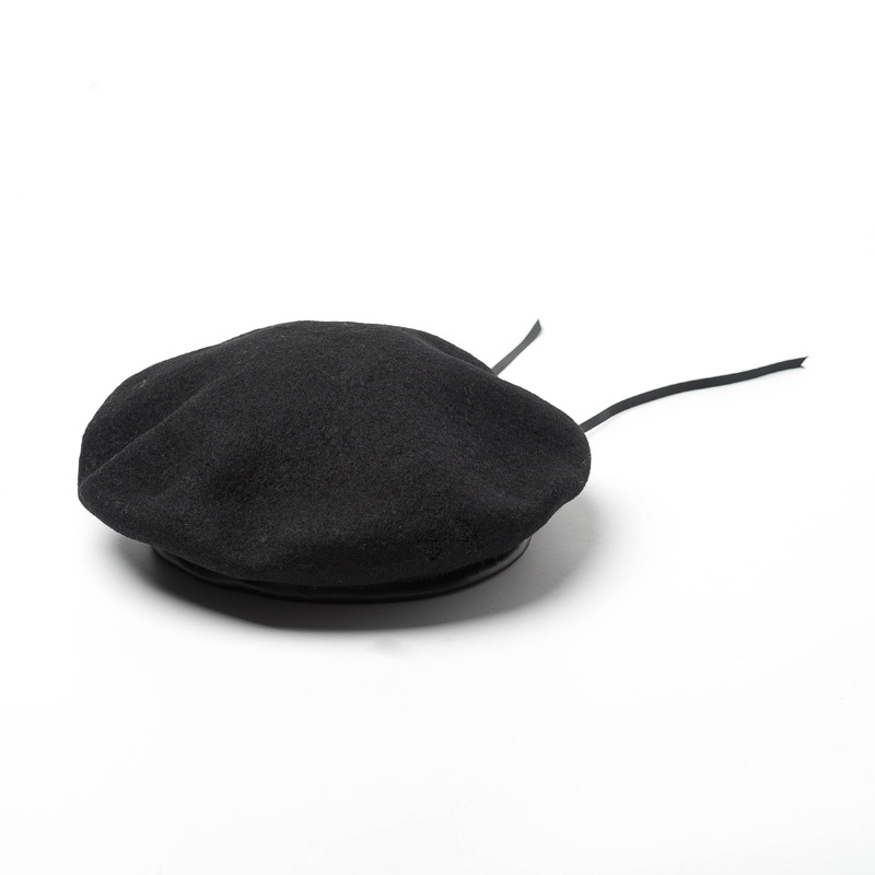 

Berets Japanese Winter Type Light Plate Non-chirping PU Leather-rimmed Beret,Tie-line Adjustable Wool BERET Painter's Cap, White