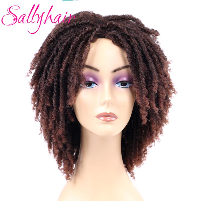 

Sallyhair Synthetic Dreadlock Hair Wig for Black Woman 14 inch Ombre Braiding Brown Color Short Curly Faux Locs Braids Hair Wigs, T1b/27