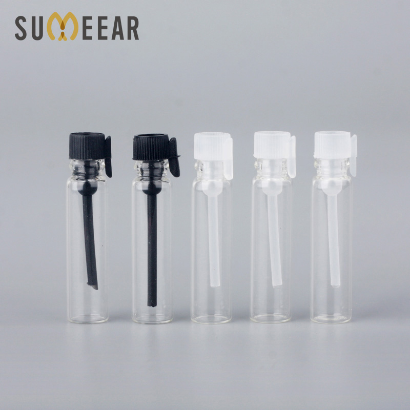 

Wholesale 100Pcs 1ml Black White Sample Perfume Bottle Refillable Glass Perfume Bottle Test Tube Essential Oils Trial Pack Tube