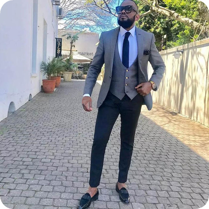 

Latest Design Grey Suits for Men's Classic Suit Pants Groom Tuxedo Terno Masculino Costume Mariage Homme 3Piece Man Blazer, Same as image