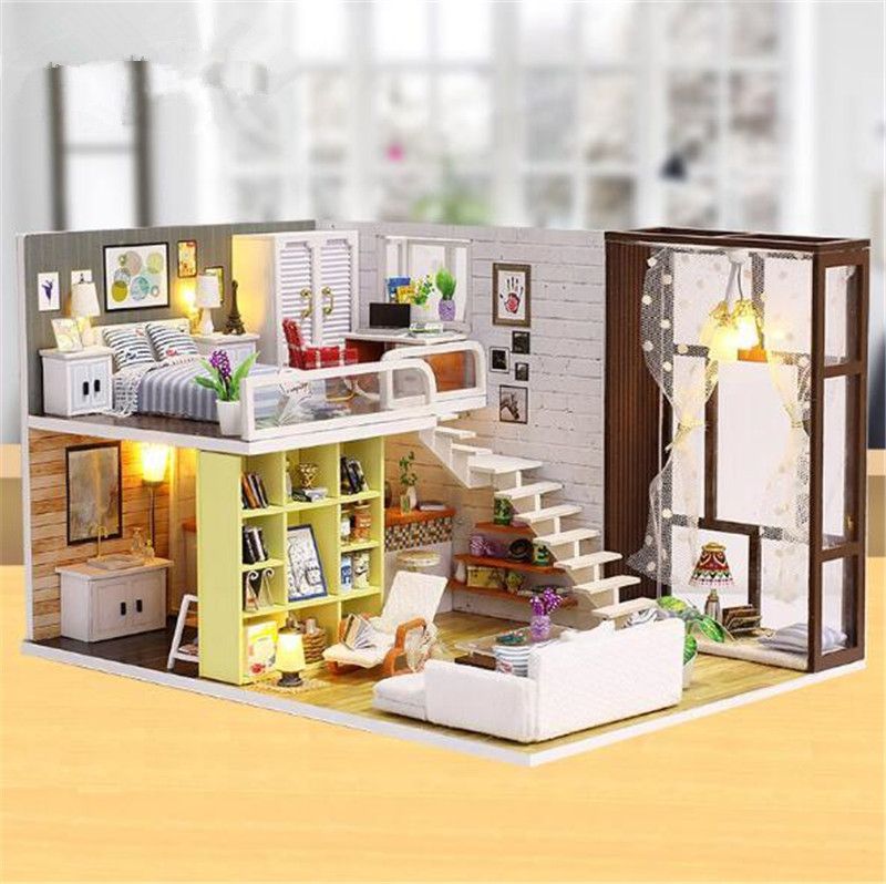

Cute room DIY Doll House 3D Wooden Miniature Doll Houses Miniature Dollhouse toys With Furniture Christmas Gift K200, Multicolor