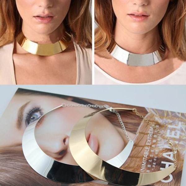 

Hot 2015 New Design European Gold Silver Plated Punk Curved Mirrored Metal Torques Collar Necklaces For Women Accessories