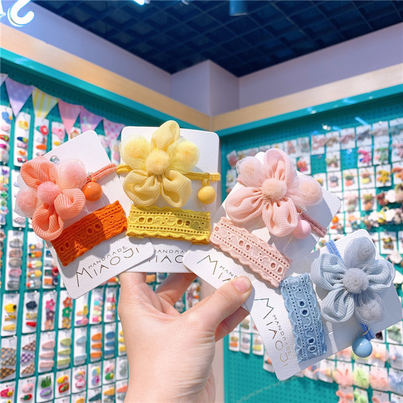 

2 Pcs New Korean Children Beautiful Lace BB Clip Hair Accessories Fashion Sweet Girl Princess Yarn Flower Rubber Band Hair Rope