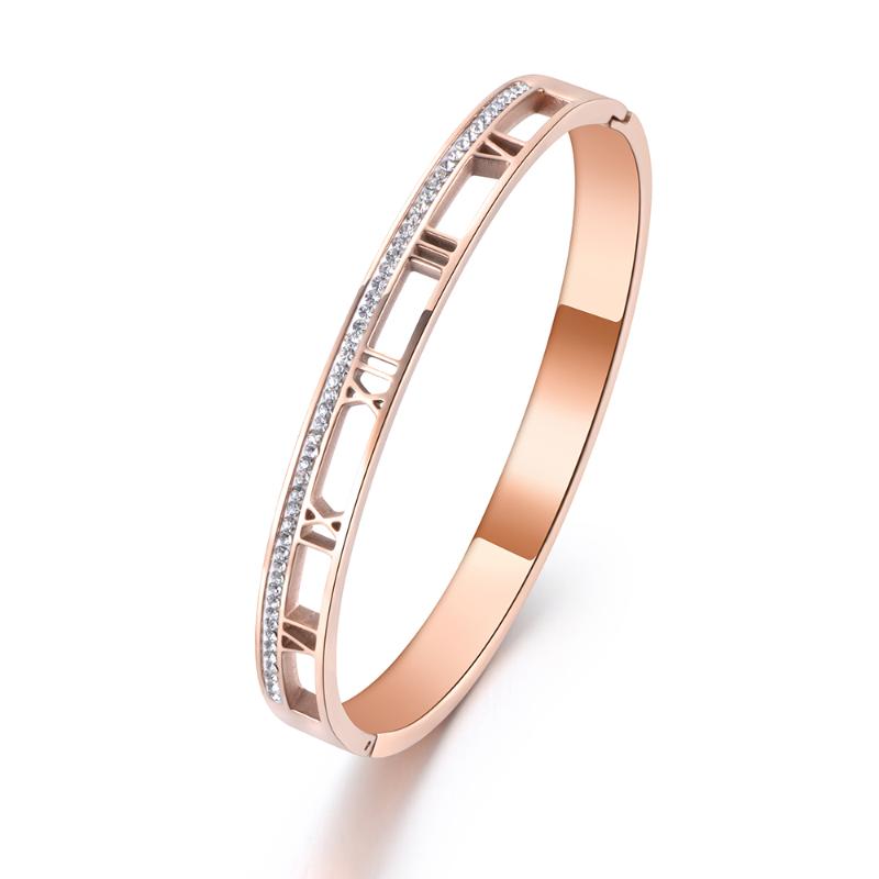 

Bangle Roman Numerals Stainless Steel Jewelry For Women Rhinestone Lover Bracelets Bangles Valentine Gift B19004