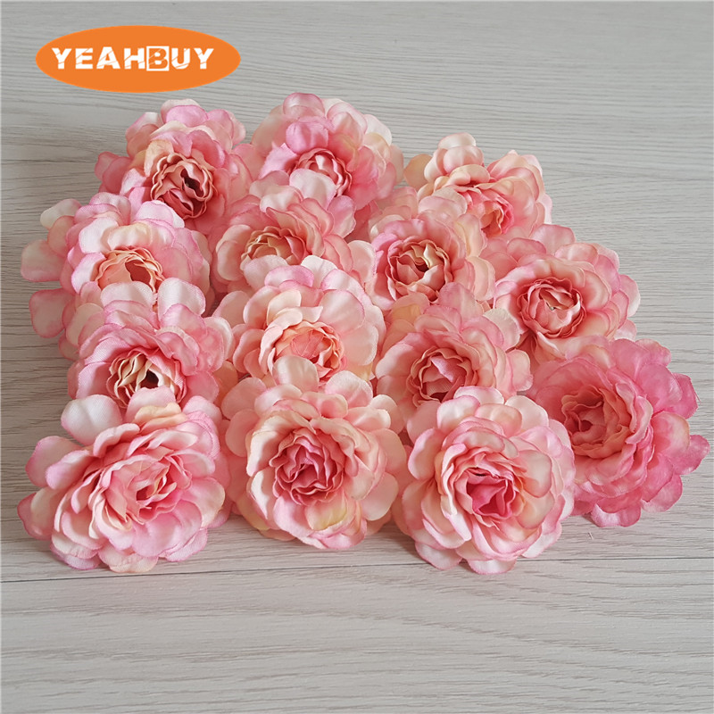 

5cm 200pcs Small artificial azalea rose peony flower head diy rhododendro wedding flowers wall arch wreath garland home decor floral props, Rose red