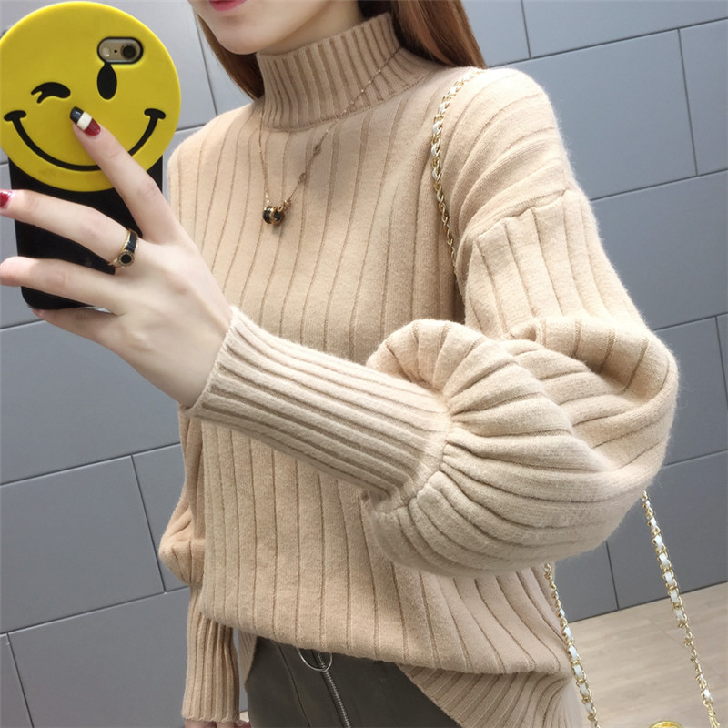 

Promotional special offer high collar sweater female 2019 new loose outer wear knit bottoming shirt short paragraph head, Beige