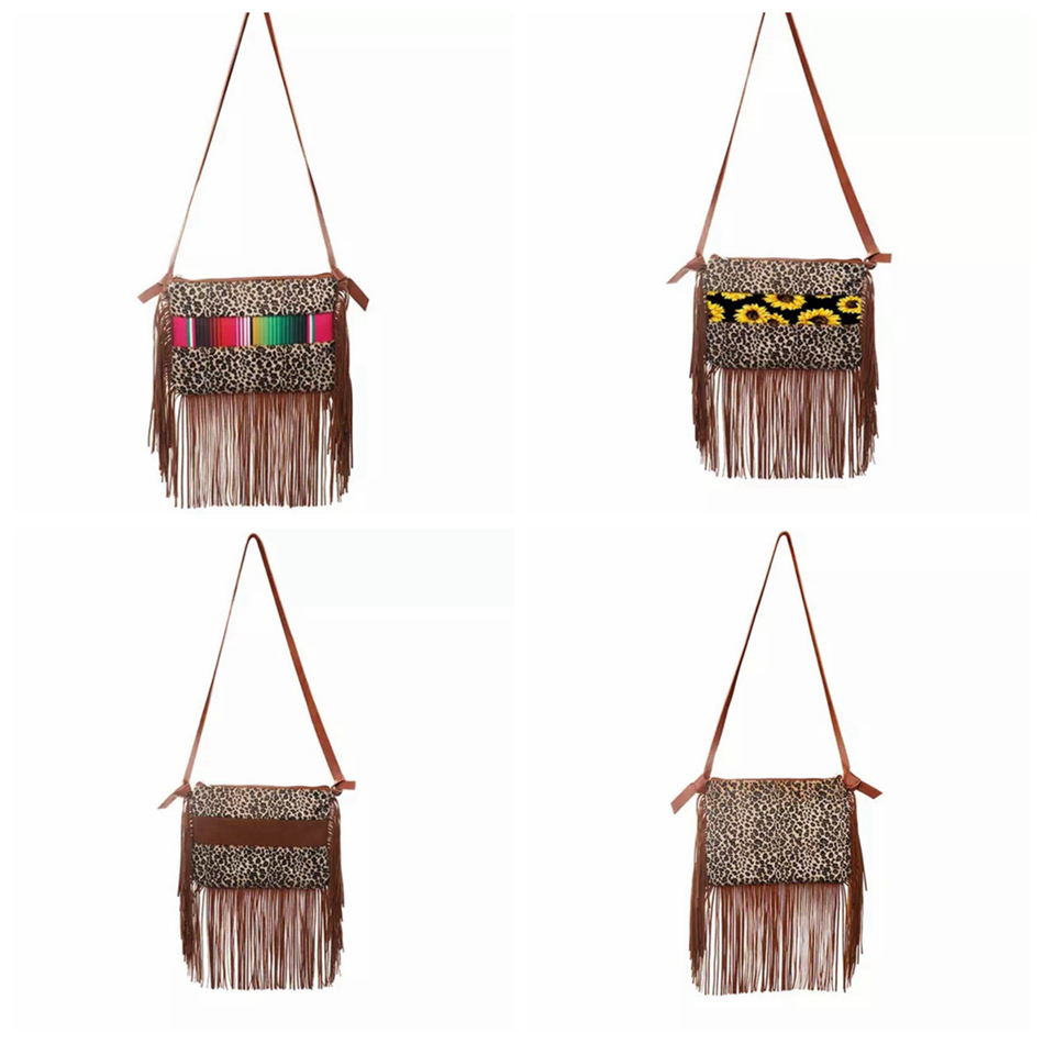 

Leopard Fringe Messenger Bag striped sunflower patchwork Tassel Crossbody Bag Women Hippie Tassel Handbag party favor LJJA3675-13, As pic