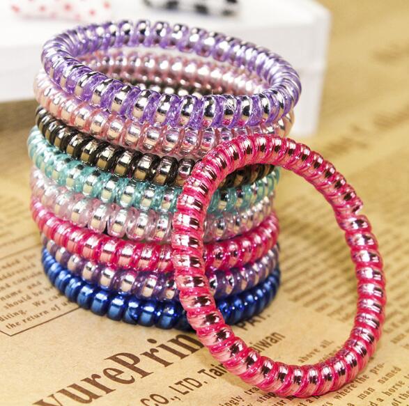 

High Quality Telephone Wire Cord Gum Hair Tie Girls Elastic Hair Band Ring Rope Candy Color Bracelet Stretchy Scrunchy Mixed color BY2-002, As show