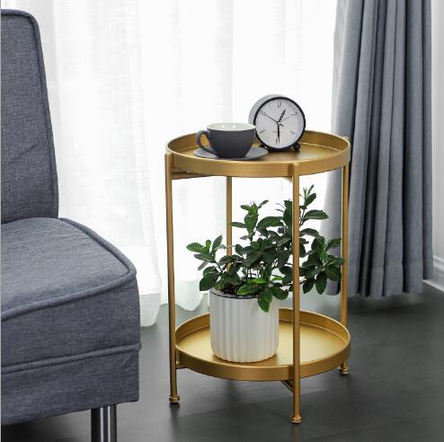 Bedside shelf Bedroom Furniture Nordic Creative Double-deck Reception Tea Table Living Room Sofa Circular Side Hotel Rack-image-477472617